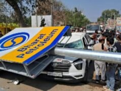 Samajwadi Party leader killed as high mast pole falls on moving car in UP