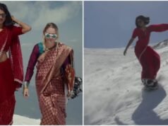 Women dressed in sarees bring traditional fashion to snowboarding. Video goes viral